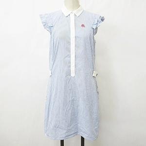 アルチビオ archivio ゴルフ スポーツウエア ワンピース フレンチスリーブ ノースリーブ フリル ストライプ ベルト 白 青 ホワイト ブルー 38 レディース