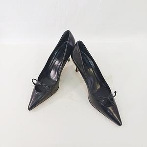 グッチ GUCCI パンプス ヒール ポインテッドトゥ レザー リボン ブラック 黒 35 1/2 ☆AA★ レディース