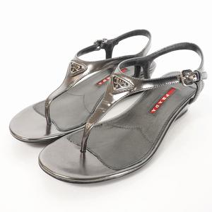 プラダ PRADA バック ストラップ メタリック サンダル 36 23㎝ シルバー 銀 レディース
