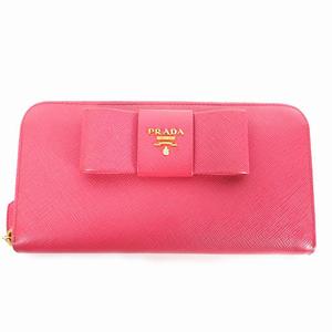 プラダ PRADA リボンモチーフ ラウンドファスナー長財布 ロングウォレット サフィアーノ ピンク レディース