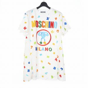 モスキーノ MOSCHINO 20SS ダブルクエスチョン プリント ワンピース Tシャツ カットソー 総柄 40 ホワイト 白 A0445 メンズ