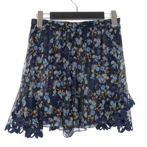 【中古】ディースクエアード DSQUARED2 22SS フラワープリント シルク フレアスカート 38 ネイビー 紺 S72MU0435 ディースクエアード DSQUARED2 22SS フラワープリント シルク フレア