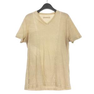 プラダ PRADA コットン VネックショートスリーブTシャツ カットソー 半袖 S ベージュ SJM775 国内正規 メンズ