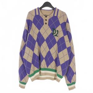 未使用品 ディースクエアード DSQUARED2 23AW D2 アーガイル ニットポロ セーター 長袖 M パープル/ベージュ S74HA1359 メンズ