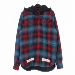 オフホワイト OFF WHITE 17AW バックバイアスプリントチェックシャツ フーディ 長袖 S レッド/ブルー OMGA035F17329018 国内正規 メンズ