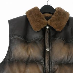 プラダ PRADA ナッパレザー ダウンベスト ジャケット シープスキン 48 ブラウン 茶 UPT129 国内正規 メンズ