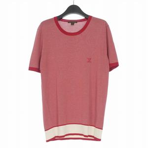 ルイヴィトン LOUIS VUITTON コットンシルク ロゴ刺繍 ボーダー Tシャツ カットソー 半袖 M レッド/ホワイト RM061 MIKN55E26 国内正規 メンズ