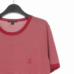 ルイヴィトン LOUIS VUITTON コットンシルク ロゴ刺繍 ボーダー Tシャツ カットソー 半袖 M レッド/ホワイト RM061 MIKN55E26 国内正規 メンズ