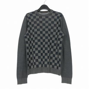 ルイヴィトン LOUIS VUITTON シルク ダミエ クルーネックニット セーター 長袖 S グレー/ネイビー RM081M MMKN09E47 国内正規 メンズ