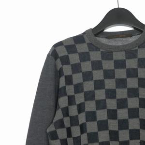 ルイヴィトン LOUIS VUITTON シルク ダミエ クルーネックニット セーター 長袖 S グレー/ネイビー RM081M MMKN09E47 国内正規 メンズ