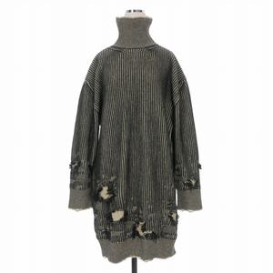 エムエムシックス メゾンマルジェラ MM6 Maison Margiela 24AW リバーシブル ダメージ加工 リブニットワンピース ドレス 長袖 S ブラック/ベージュ S62DA0031 国内正規 レディース