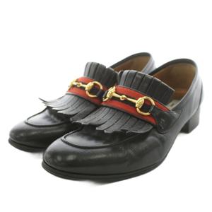グッチ GUCCI ホースビット ローファー フリンジ レザー 8 黒 ブラック 699373 /AN メンズ