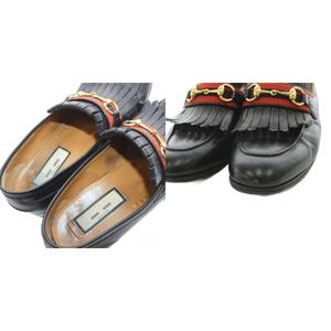 グッチ GUCCI ホースビット ローファー フリンジ レザー 8 黒 ブラック 699373 /AN メンズ