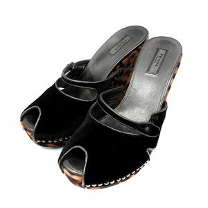 プラダ PRADA ミュール サンダル ウェッジソール ハラコ ヒョウ柄 
