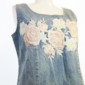 リエンダ Rienda デニム ノースリーブ ミニワンピース フラワー刺繍 カットオフ バックジップ ライトブルー S レディース 145 ベクトルパーク