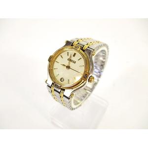 グッチ GUCCI 9000L 腕時計 クォーツ 白文字盤 3針 銀色 金色 シルバー