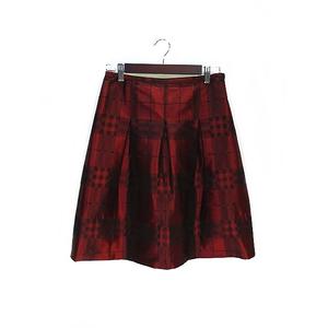 バーバリー BURBERRY LONDON 美品 チェック 柄 フレア スカート 膝丈 レッド 赤 size 38 国内正規 レディース