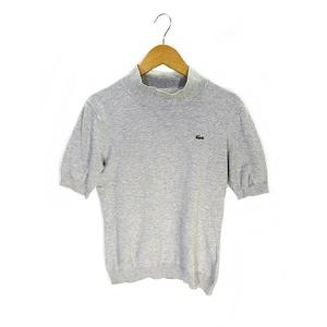 ラコステ LACOSTE ハイネック ニット 半袖 薄手 グレー ワッペン