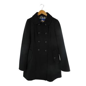 バーバリーブルーレーベル BURBERRY BLUE LABEL Pコート Aライン 長袖 裏地 チェック 無地 サイズ38 黒 QQQ  