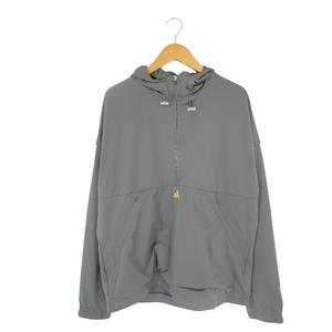 アディダス adidas パーカー ハーフ ジップ 長袖 刺繍 ロゴ サイズM グレー 国内正規 QQQ メンズ