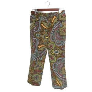 イタリヤ 伊太利屋 パンツ ロング ビジュー ペイズリー 総柄 サイズ9  カーキ 系 QQQ レディース