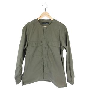 グリーンレーベルリラクシング ユナイテッドアローズ green label relaxing シャツ ノーカラー 長袖 ボタン 無地 カーキ サイズL QQQ メンズ