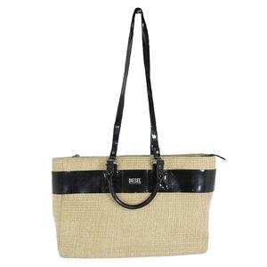 ディーゼル DIESEL トート バッグ ショルダー 2way かご ストロー ロゴ ワンポイント ブラック ベージュ QQQ レディース