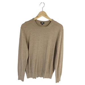 ユニクロ UNIQLO プルオーバー ニット セーター 長袖 リブ 無地 ブラウン サイズM QQQ メンズ