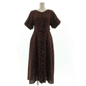 ナイスクラップ Nice Claup ワンピース ロング パフスリーブ 半袖 ベルト ドット ブラウン 茶 オフ白 F レディース 155 ベクトルパーク