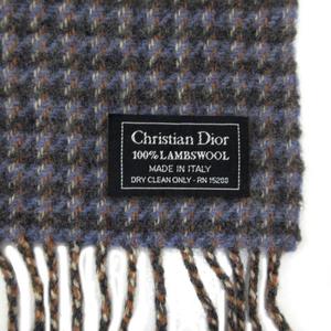 クリスチャンディオール　ウール　フリンジマフラー クリスチャンディオール ウールxカシミア オブリーク フリンジマフラー
