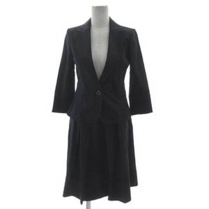 エフデ ef-de スーツ ジャケット テーラードカラー シングル 1B スカート タック フレア ひざ丈 日本製 コットン混 ネイビー 紺 9 レディース