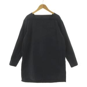 ヒューマンウーマン HUMAN WOMAN チュニック丈ブラウス 077-0210033 スクエアネック 胸ポケ 長袖 裾スリット コットン ネイビー 紺 M レディース