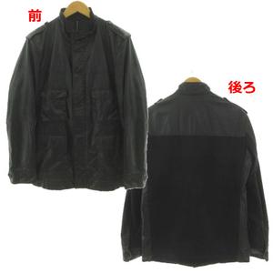 ブラックバレット バイ ニールバレット BLACKBARRETT by neil barrett PUコーティング加工 M-65 フィールドジャケット 4MP46-708-09 スタンドカラー 切替え ダブルジップ コットン ブラック 黒 2 メンズ
