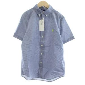 未使用品 ラルフローレン RALPH LAUREN ボタンダウンシャツ カジュアルシャツ 半袖 チェック柄 ロゴ刺繍 10-12 青 ブルー 白 ホワイト 323710661001 /KU ■MU キッズ