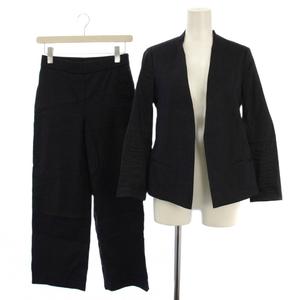 セオリー Theory セットアップ 上下 ノーカラージャケット スラックスパンツ リネン混 0 00 ネイビー 01-9104017 01-9106028 /BM ■MU レディース