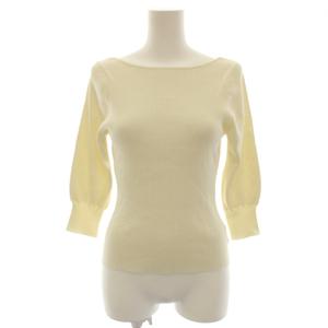 ナチュラルビューティーベーシック NATURAL BEAUTY BASIC バッククロスリブニット カットソー 七分袖 F 白 ホワイト 017-4170346 /HN ■MU レディース