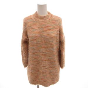 グリーンレーベルリラクシング ユナイテッドアローズ green label relaxing 美品 ニットワンピース 130 ライトオレンジ ミックスカラー モックネック 長袖 /TL ■ECG004 キッズ