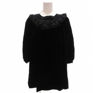 ピクシー Pixie 美品 ラッフルフリルドレス チュニックワンピース リボン ベロア 115A  黒 ブラック /OB ■ECF008 レディース