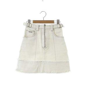 ミュウミュウ miumiu 2018 スカート デニム ミニ 台形 刺繍 カットオフ  