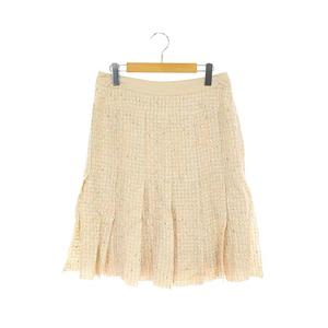 シャネル CHANEL スカート ひざ丈 プリーツ調 フレア リネン混 麻混 38  