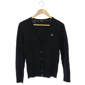 ☆バーバリー/ブラックレーベル　Ｖネック圧縮風ウール×コットンニットセーター　シャドー段柄ボーダー＆ビッグロゴプリント入！サイズ3