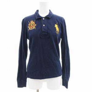 ラルフローレン RALPH LAUREN ポロシャツ カットソー 長袖 鹿の子 ビックポニー 刺繍 L 紺 ネイビー /GV ■GY35 レディース