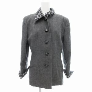 クリスチャンディオール Christian Dior ヴィンテージ ハーフコート ジャケット ステンカラー レオパード柄 フェイクファー アルパカ混 11 グレー /JS ■GY19 レディース