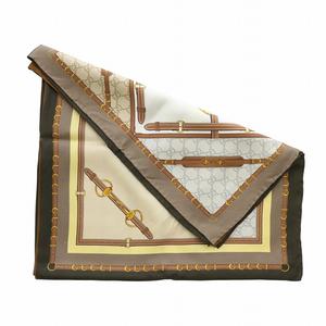 グッチ GUCCI 786222 プリント シルク スカーフ ストール 大判 絹100% ヘリテージ ベルト GG柄 ロゴ 総柄 茶 ブラウン /XZ ■OH ■GY19 レディース