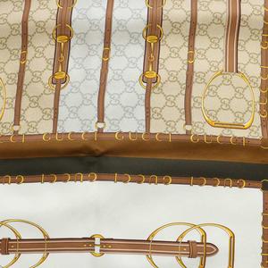 グッチ GUCCI 786222 プリント シルク スカーフ ストール 大判 絹100% ヘリテージ ベルト GG柄 ロゴ 総柄 茶 ブラウン /XZ ■OH ■GY19 レディース