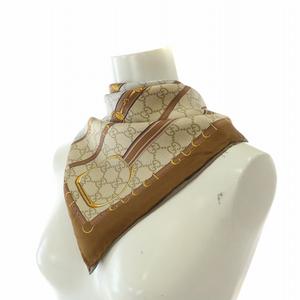 グッチ GUCCI 786222 プリント シルク スカーフ ストール 大判 絹100% ヘリテージ ベルト GG柄 ロゴ 総柄 茶 ブラウン /XZ ■OH ■GY19 レディース