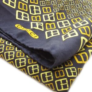 グッチ GUCCI スカーフ シルク 絹 ロゴ バックル柄 総柄 紺 ネイビー /MN2 ■GY19 レディース