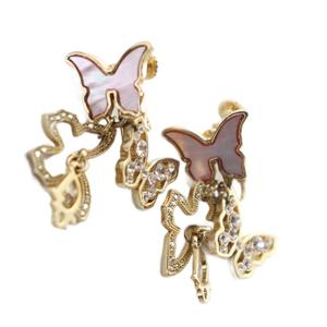 ディオール Dior イヤリング バタフライ 蝶 シェル ラインストーン アクセサリー 両耳用 ねじ式 ゴールドカラー 金色 ■GY19 /MQ ■OH レディース