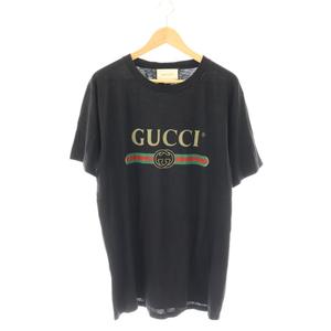 グッチ GUCCI Tシャツ カットソー 半袖 シェリーライン ヴィンテージロゴ プリント オーバーサイズ 刺繍 ブラック 黒 /DO ■GY19 メンズ