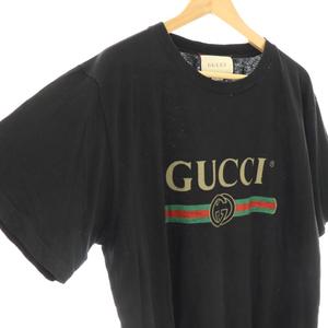 グッチ GUCCI Tシャツ カットソー 半袖 シェリーライン ヴィンテージロゴ プリント オーバーサイズ 刺繍 ブラック 黒 /DO ■GY19 メンズ